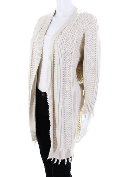 Eliatt Women's Thick Knit Long Sleeve Open Front Cardigan Sweater Beige Size S