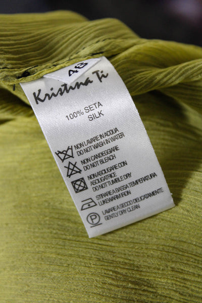 Kristina Ti Women's Silk Lace Trim Short Sleeve Blouse Green/Black Size 46