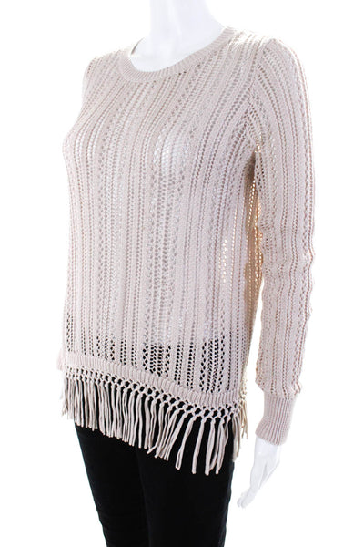 Cotton by Autumn Cashmere Women's Long Sleeve Open Knit Fringe Sweater Pink Size