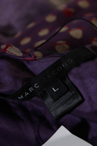 Marc Jacobs Women's Silk Polka Dot Ruffle Trim Blouse Purple Size L