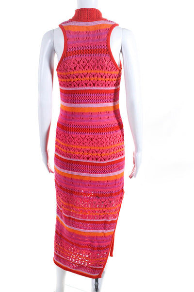 Toccin Womens Cotton Open Knit Mock Neck Split Hem Long Dress Multicolor Size S