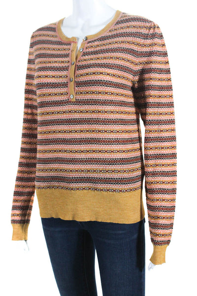 Ulla Johnson Women's Wool Long Sleeve Striped Button Up Top Orange Size L