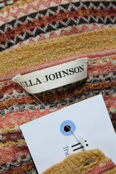 Ulla Johnson Women's Wool Long Sleeve Striped Button Up Top Orange Size L