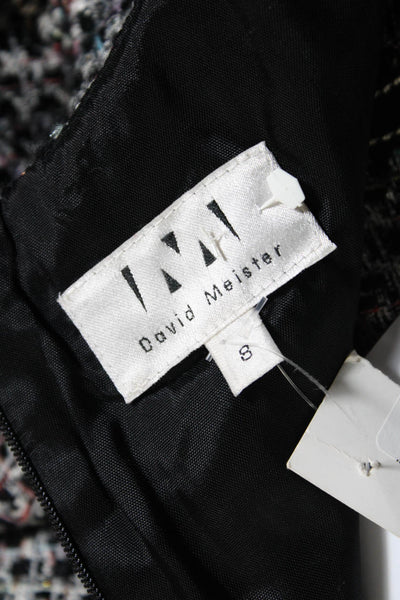 David Meister Womens Back Zip Crew Neck Tweed Sheath Dress Black Multi Size 8