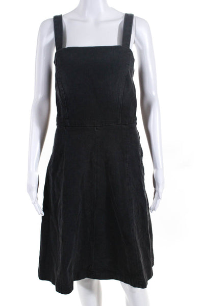 Current/Elliott Womens Back Zip Square Neck Denim Ruffle Dress Gray Size 2