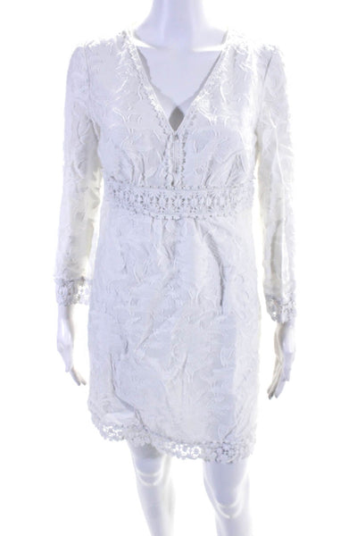 Ellen Tracy Womens Cotton Floral Embroidered V-Neck Tunic Dress White Size 10