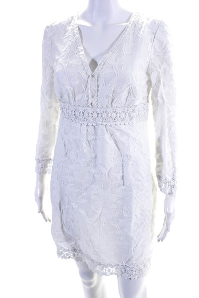 Ellen Tracy Womens Cotton Floral Embroidered V-Neck Tunic Dress White Size 10
