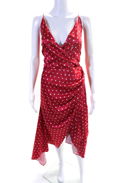 Hanley Women's V-Neck Spaghetti Straps Asymmetrical Wrap Midi Dress Polka Dot 10