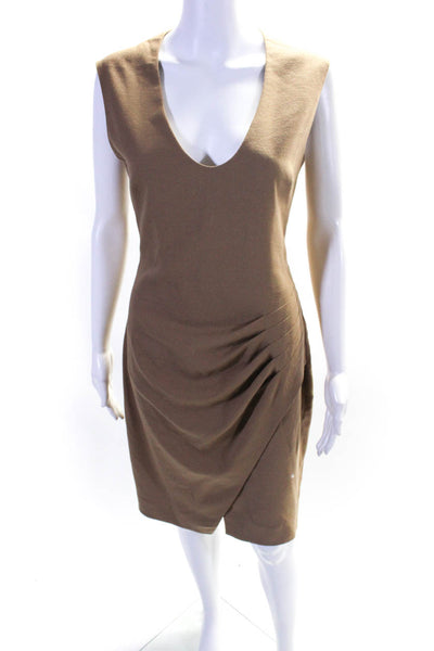 L'Agence Womens Scoop Neck Ruched Crepe Sleeveless Sheath Dress Brown Size 8
