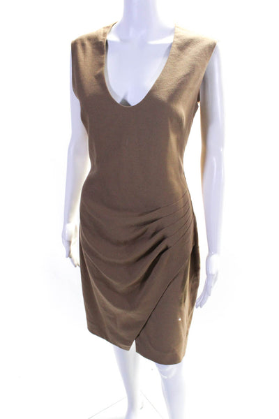 L'Agence Womens Scoop Neck Ruched Crepe Sleeveless Sheath Dress Brown Size 8