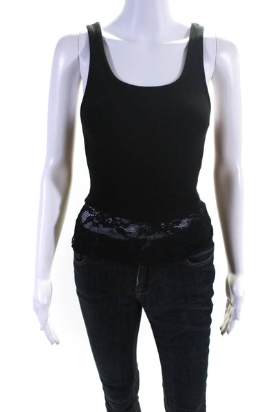 Alice + Olivia Womens Lace Bottom Tank Top Black Cotton Size Extra Small