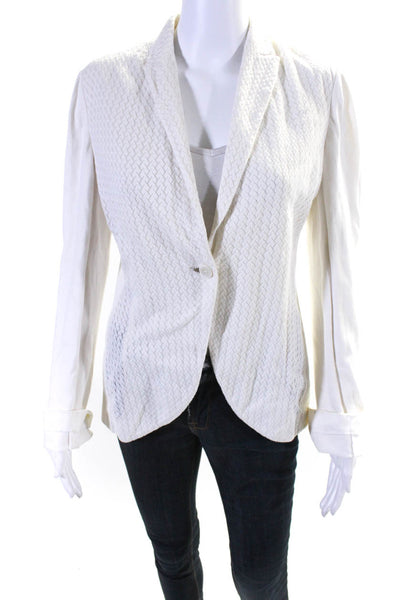 Iisli Women's Cotton One Button Knit Blazer White Size 8