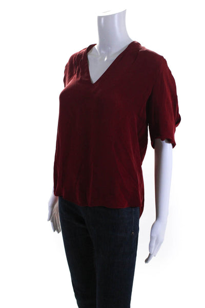 Joie Womens V Neck Pleated Shoulder Half Sleeved Relaxed Fit Blouse Red Size M