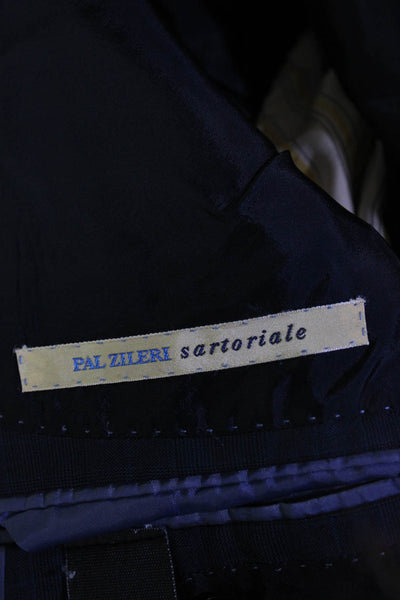 Pal Zileri Mens Check Plaid Two Button Blazer Jacket Navy Blue Wool Size IT 52
