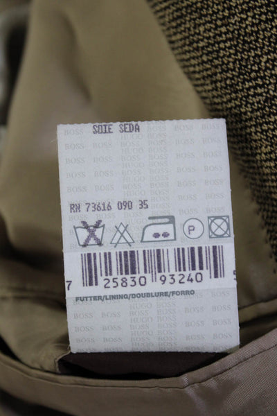 Hugo Boss Mens Wool Tweed Notched Lapel Three Button Blazer Jacket Beige Size 42