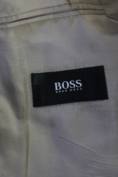 Hugo Boss Mens Wool Tweed Notched Lapel Three Button Blazer Jacket Beige Size 42