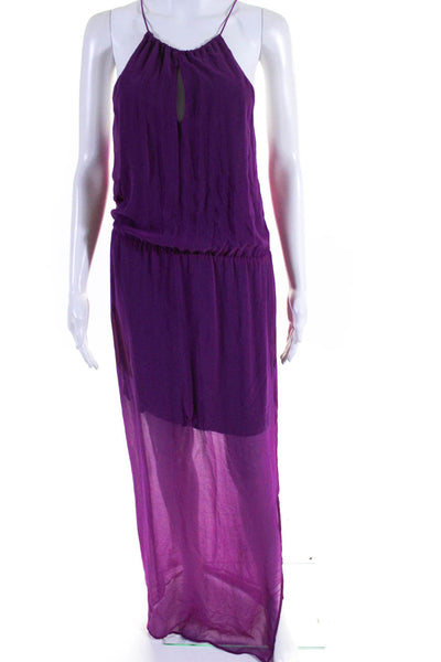 Rory Beca Womens Sleeveless Scoop Neck Sheer Overlay Long Dress Purple Small