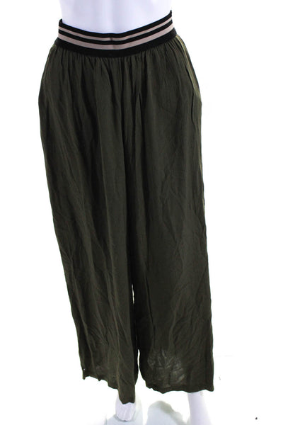 Dolan Womens Elastic Waistband High Rise Wide Leg Pants Green Size Extra Small