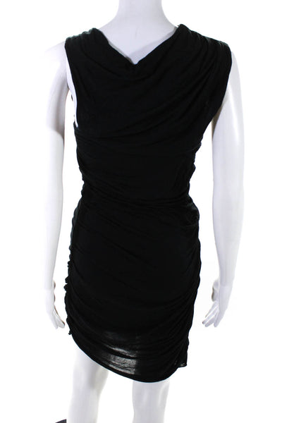 Helmut Lang Womens Jersey Asymmetrical Neck Ruched Bodycon Dress Black Size S