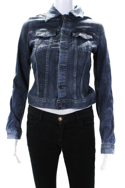 AG Adriano Goldschmied Womens Stonewashed Button Down Jean Jacket Blue Size S