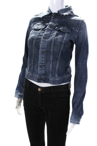 AG Adriano Goldschmied Womens Stonewashed Button Down Jean Jacket Blue Size S