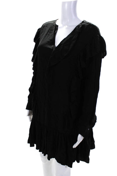 Etoile Isabel Marant Women's Long Sleeve V Neck Ruffle Shift Dress Black Size 34