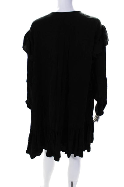 Etoile Isabel Marant Women's Long Sleeve V Neck Ruffle Shift Dress Black Size 34