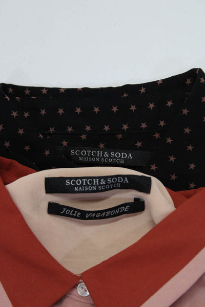 Scotch & Soda Women's Printed Button Up Collar Blouses Black Pink Size XS Lot 2