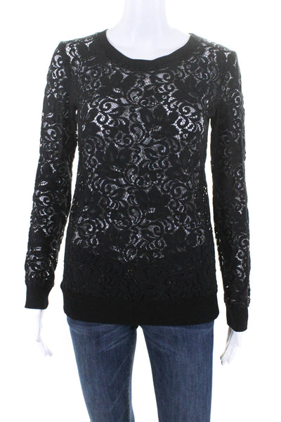 Theory Women's Round Neck Long Sleeves Lace Blouse Black Size S