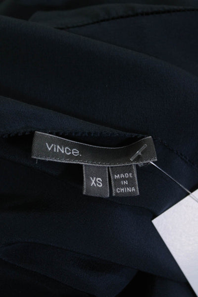 Vince Women's V-Neck Long Sleeves Blouse Navy Blue Size XS