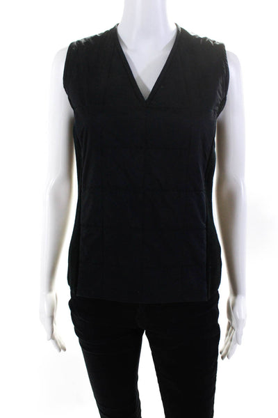 Bogner Womens Sleeveless V Neck Quilted Ribbed Blouse Top Black Wool Size 6