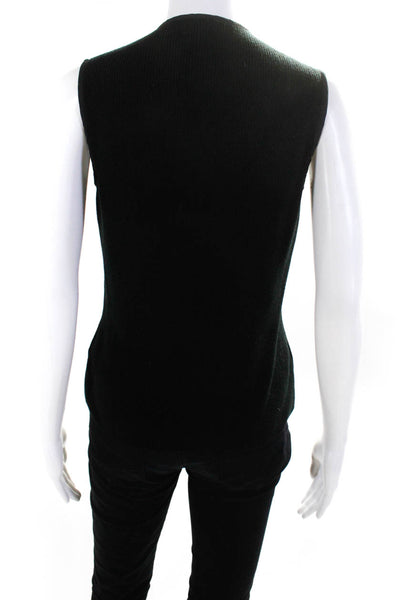 Bogner Womens Sleeveless V Neck Quilted Ribbed Blouse Top Black Wool Size 6