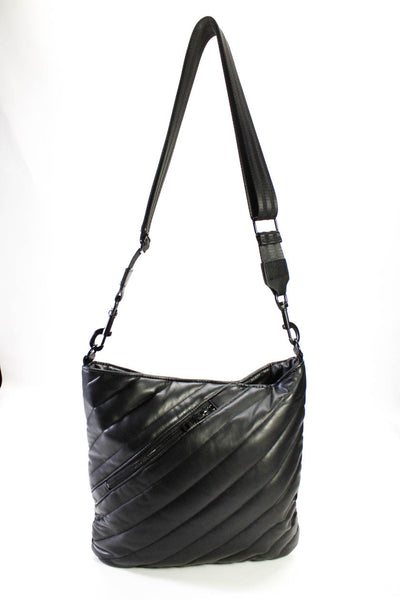 Think Royln Womens Quilted Adjustable Strap Zip Up Shoulder Bag Black