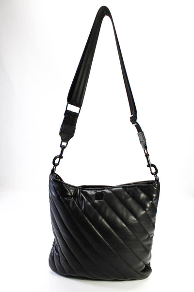 Think Royln Womens Quilted Adjustable Strap Zip Up Shoulder Bag Black