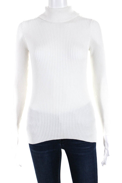 The Line Womens Ribbed Long Sleeve Pullover Turtleneck Blouse Top White Size S
