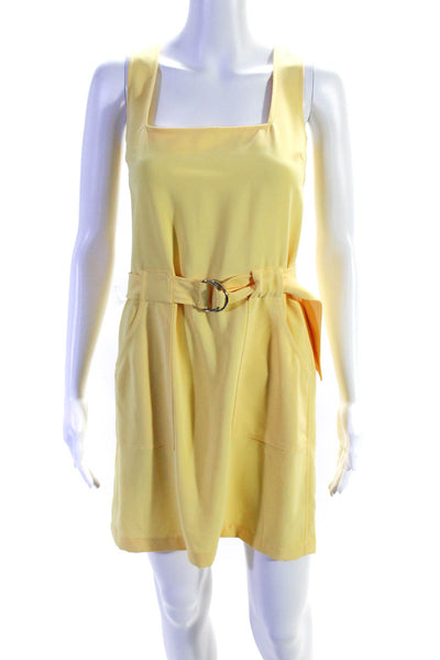 Amanda Uprichard Womens Square Neck Loop Belted Pocket Tank Dress Yellow Size S