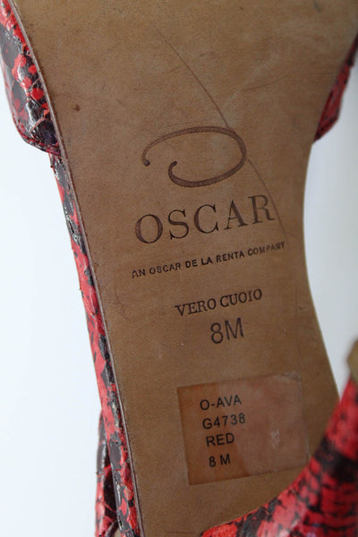 Oscar Oscar de la Renta Womens Ava Snakeskin Slingback Sandals Red Black Size 8