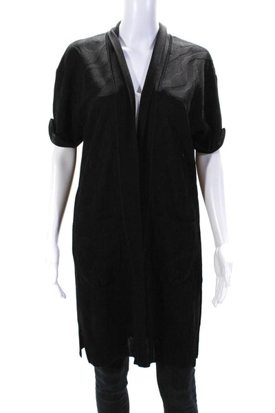 Exclusively Misook Womens Knit Short Sleeve V-Neck Sweater Cardigan Black Size M