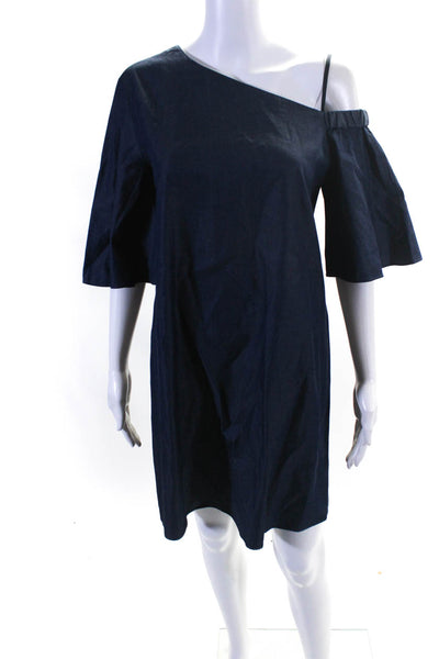 Tibi Women's One Shoulder Knee Length Shift Dress Blue Size 2