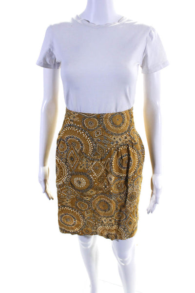 Cotelac Womens Paisley Mandala Woven Knee Length A Line Skirt Mustard Size 3