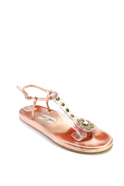 Jimmy Choo Womens Stud Jeweled Metallic Buckled Platform Sandals Pink Size EUR37