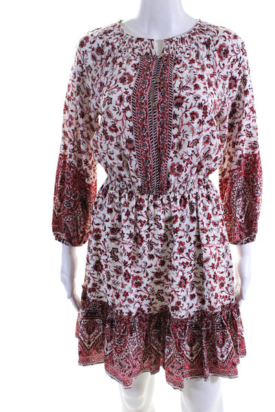 Shoshanna Women's 3/4 Sleeve Floral A Line Mini Dress Red White Size 0