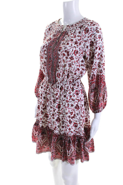 Shoshanna Women's 3/4 Sleeve Floral A Line Mini Dress Red White Size 0