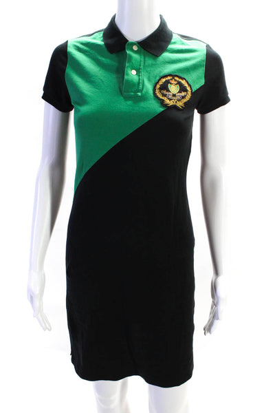 Ralph Lauren Sport Womens Color Block Short Sleeve Polo Dress Black Green Small