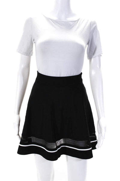 ALC Womens A Line Striped Hem Elastic Waist Short Skirt Black White Size XS