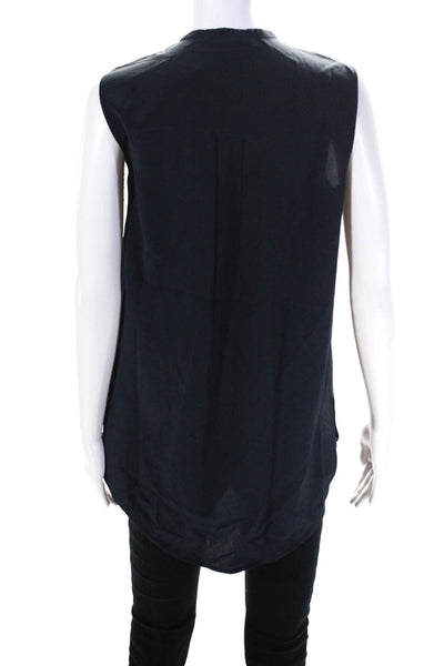Vince Womens 100% Silk Colorblock Sleeveless Buttoned Blouse Navy Blue Size S