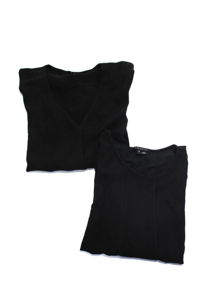 Theory Womens 100% Silk Half Sleeved V Neck Blouses Tank  Black Size S Lot 2