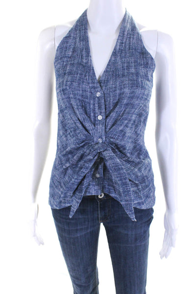 Drew Womens V Neck Woven Button Up Tank Top Blouse Blue Size Extra Small