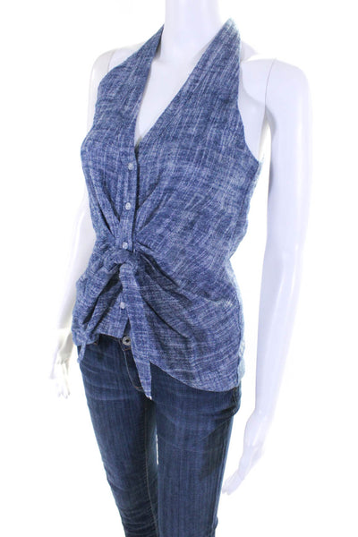 Drew Womens V Neck Woven Button Up Tank Top Blouse Blue Size Extra Small