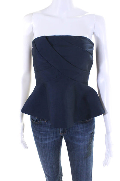 Decker Women's Cotton Blend Strapless Peplum Blouse Navy Size S